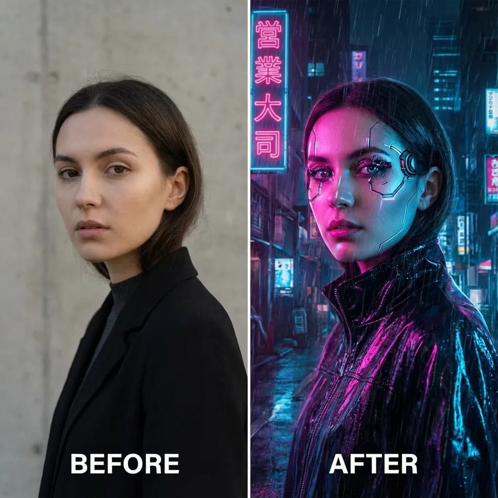 Cyberpunk Portrait - Neon Dystopian Style - Preview